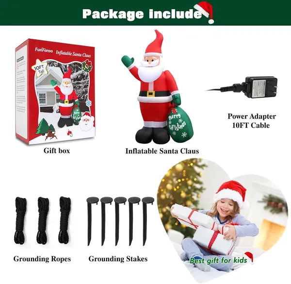10 FT Christmas Inflatable Santa Claus Outdoor Decor For Yard, Giant Blow Up Santa Decoration With Big Gift Bag - view 3