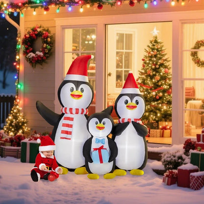 6FT Lighted Christmas Inflatable Decoration, Inflatable Penguin Family