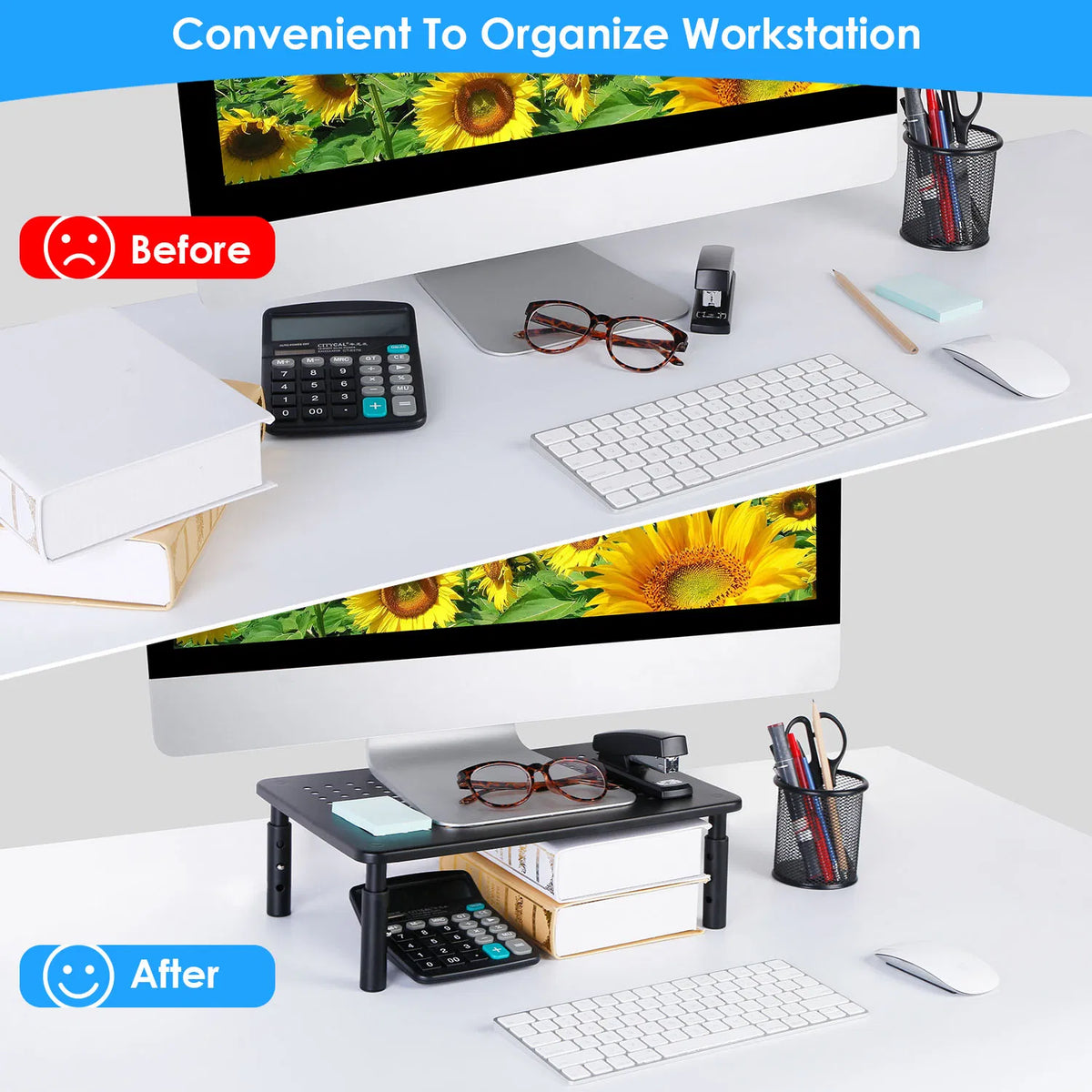 Adjustable Monitor Riser Stand, 3Level Height Adjustable Metal Monitor Stand with Ventilated Mesh Platform - view 4