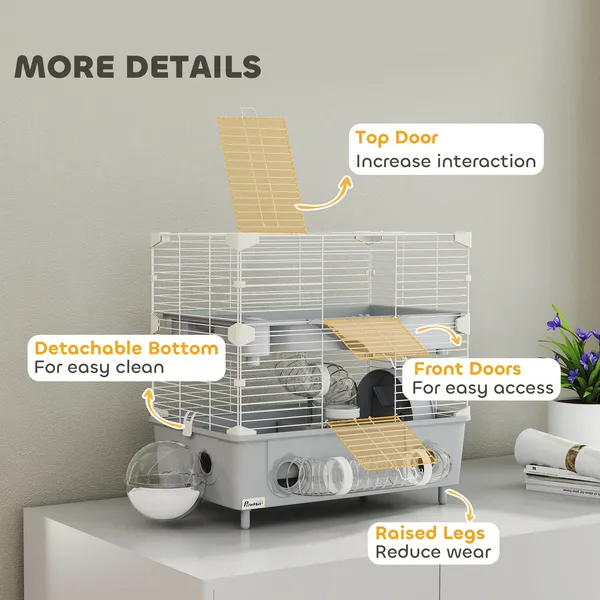 2-Tier Hamster Cage With Sand Bathroom, Running Wheel, Water Bottle - view 4