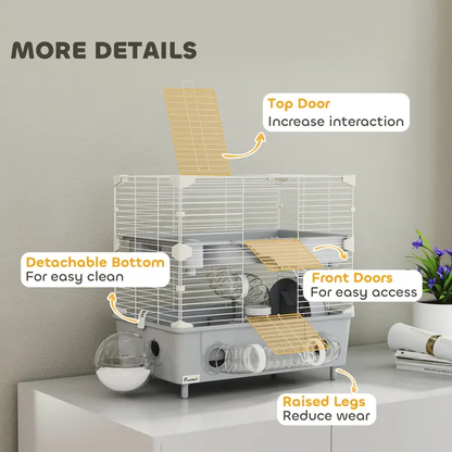 2-Tier Hamster Cage With Sand Bathroom, Running Wheel, Water Bottle - view 4
