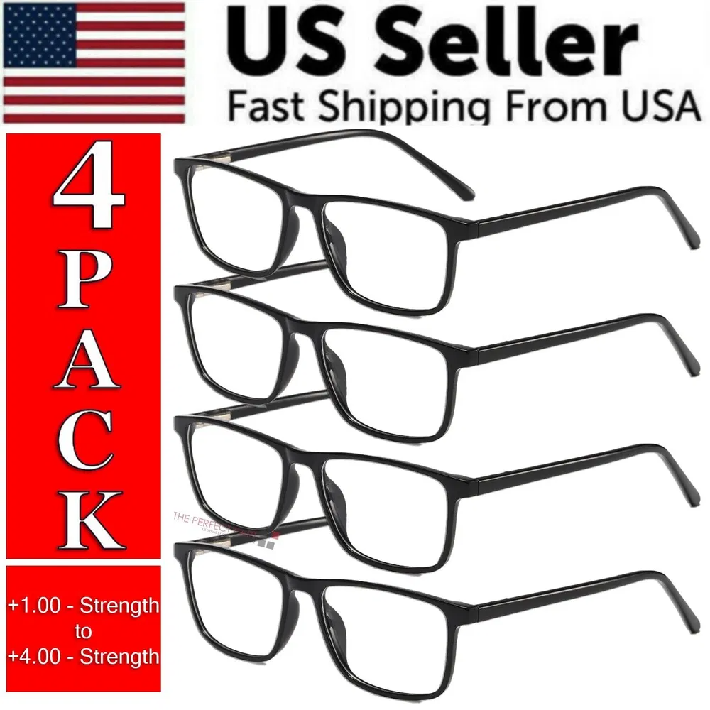 Reading Glasses Mens Womens Unisex Readers Eyeglasses 4 Pack Glasses New Square - view 2