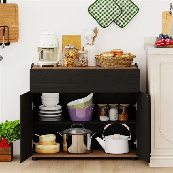 31.5" Kitchen Buffet Sideboard Cabinet With Push-to-Open Doors, Wood Storage Cabinet For Dining Room - Black - view 2