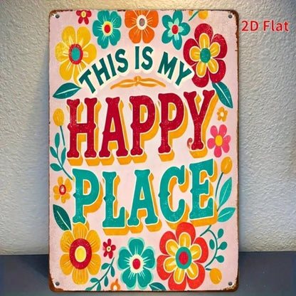 Happy Place Welcome Sign 8x12 Inch Colorful Floral Iron Metal Wall Hanging