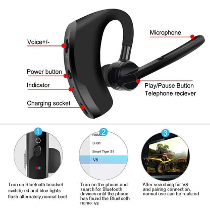 Bluetooth Earpiece Wireless Headset Noise Cancelling Headphones Driver Trucker - view 10