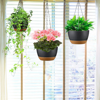 4Pcs 9.64In Diameter Hanging Planter With Drainage Holes Removable Self-Watering Tray Plastic Hanging Flower Plant Pots - view 8