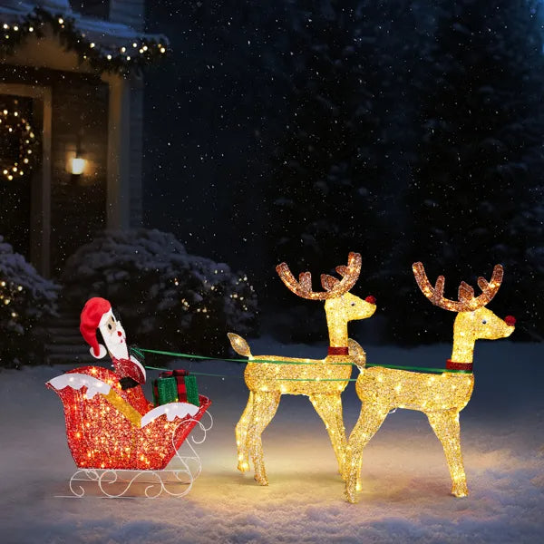 Lighted Reindeer Pulling Sleigh Christmas Decorations, Pre-lit Holiday Decor With270Warm White LEDfor Xmas Outdoor - view 9