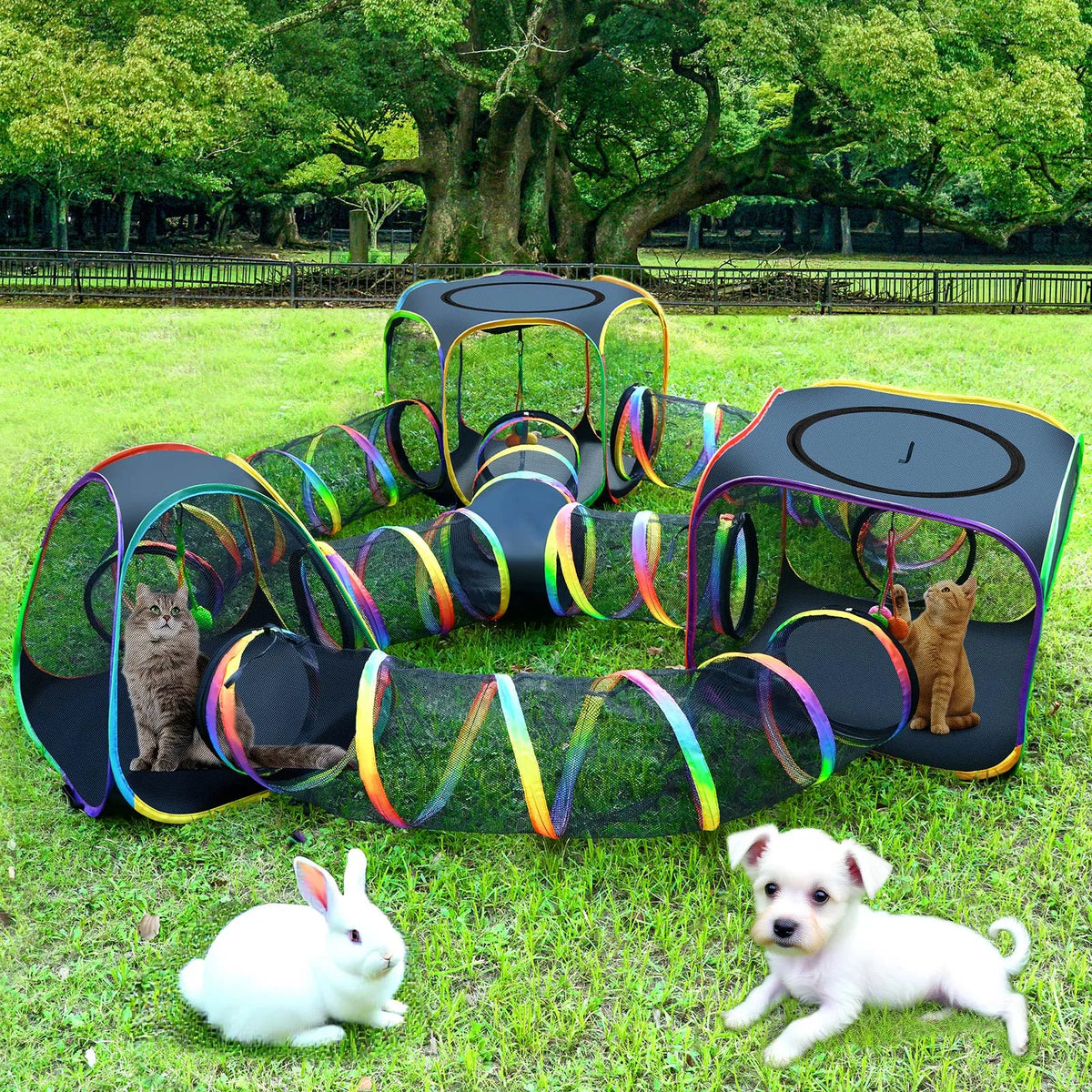 Portable Cat Enclosure - 7-in-1 Outdoor Catio with Tent & Tunnel, Foldable Playpen for Indoor Cats