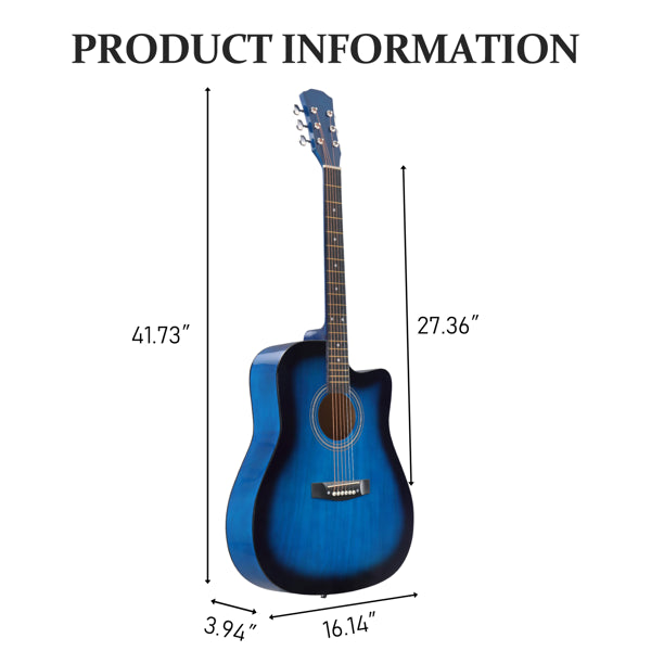 Blue 41-inch Dreadnought Barrel-shaped Cutaway Acoustic Guitar With Pick, Strings, Capo, Gig Bag, Tuner, Wrench Tool - view 5