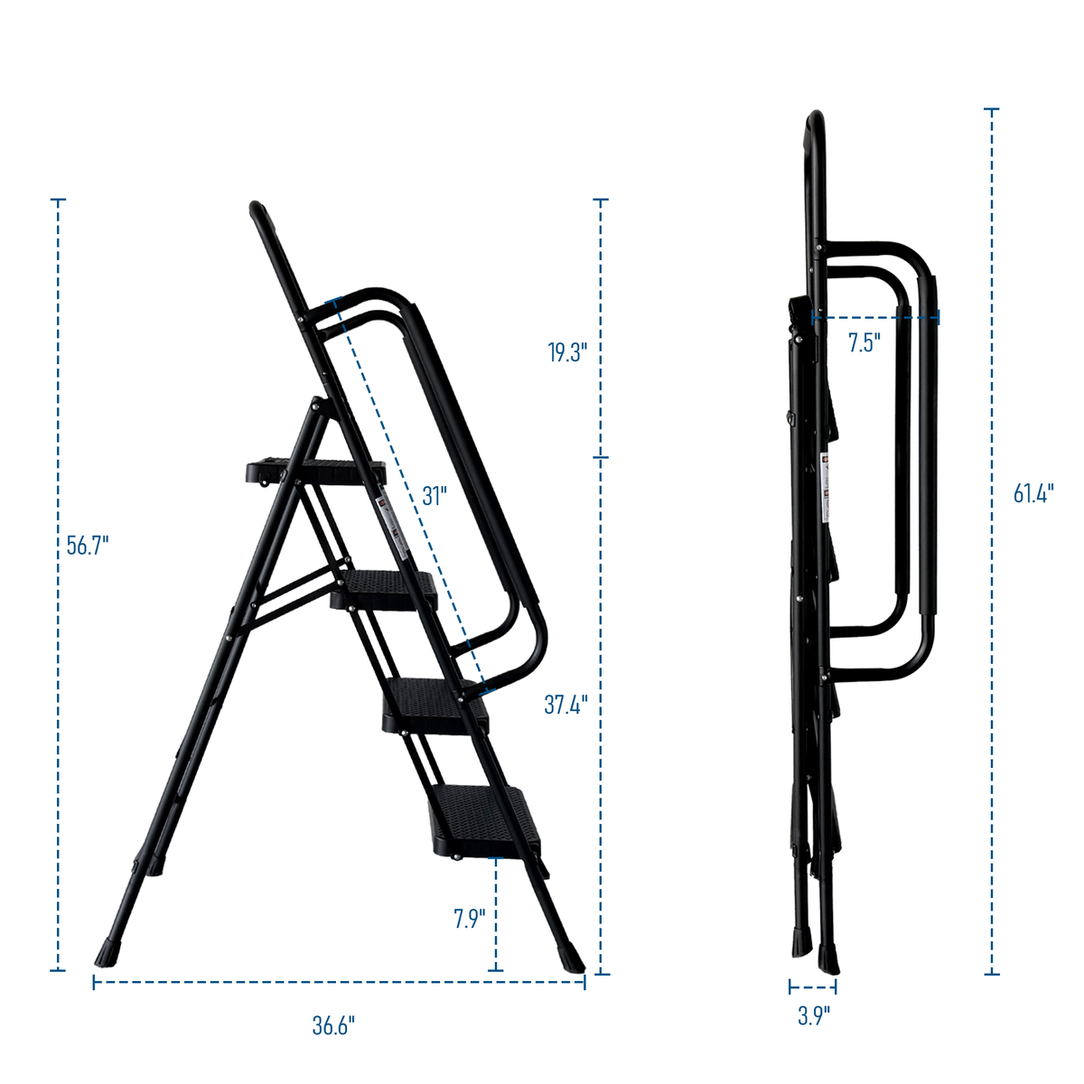 4 Step Ladder, Folding Step Stool With Wide Anti-Slip Pedal, Sturdy Steel Ladder, Convenient Handrail, Lightweight - view 6