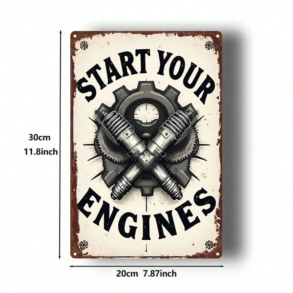 1pc 8x12 Inch Tin Sign Gear Spark Plug Classic Character Design, Vibrant Retro Metal Plaque For Bedroom Home Theater - view 2