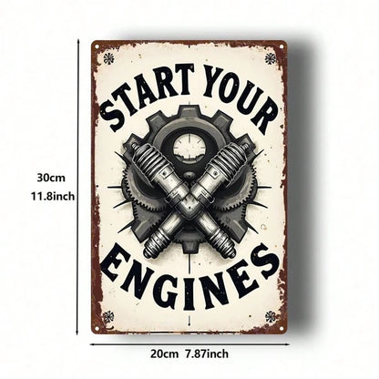 1pc 8x12 Inch Tin Sign Gear Spark Plug Classic Character Design, Vibrant Retro Metal Plaque For Bedroom Home Theater - view 2
