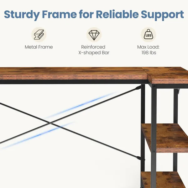 L-shaped Office Desk, 39-55inch Computer Desk, Writing Work Desk With Reversible Storage Rack - view 3