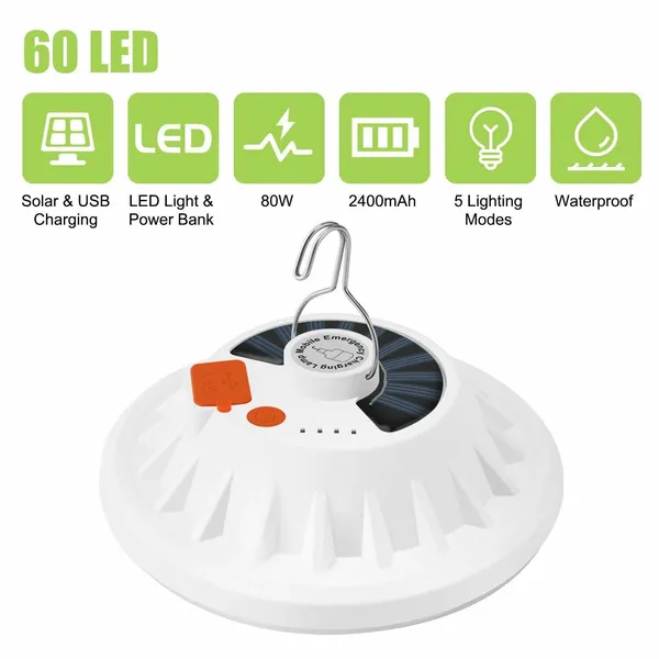 Rechargeable 60 LED Outdoor Camping Tent Light USB & Solar Lantern Hiking Lamp - view 5