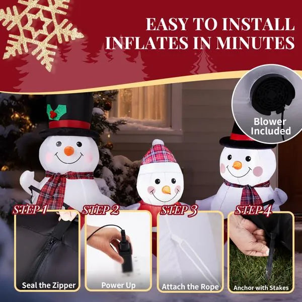 6.2FT Lighted Christmas Inflatable Decoration, Inflatable Snowman Family With Bunting - view 6