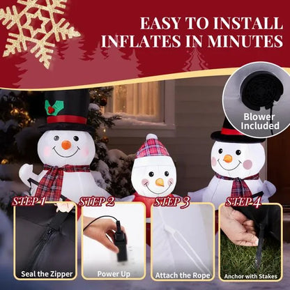 6.2FT Lighted Christmas Inflatable Decoration, Inflatable Snowman Family With Bunting - view 6