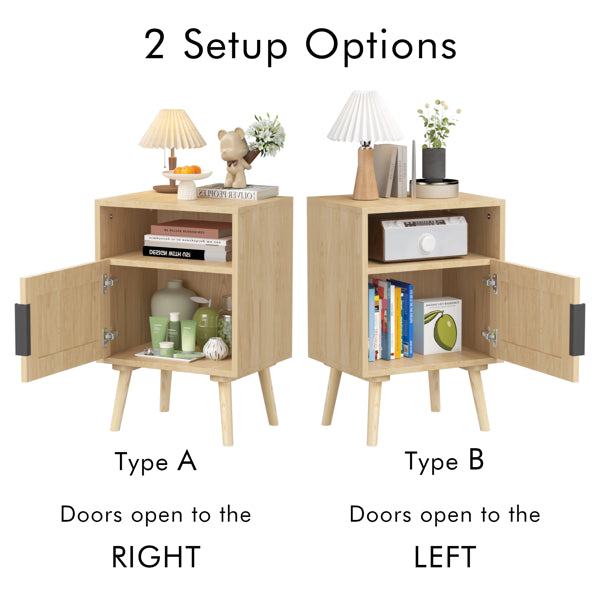 22.83'' H Rattan Nightstand, Side Table with Door Open Shelf, Accent Bedside End Table with Solid Wood Legs for Bedroom - view 5