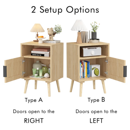 22.83'' H Rattan Nightstand, Side Table with Door Open Shelf, Accent Bedside End Table with Solid Wood Legs for Bedroom - view 5