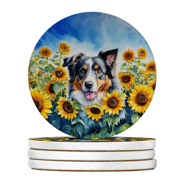 Silky Terrier Spring Path Large Sandstone Coasters Pack Of 4 Absorbent Round Coasters Decor Gifts For Men Or Women - view 2