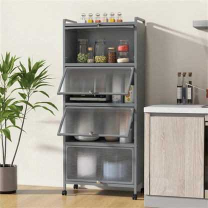 5-Tier Rolling Microwave Stand Flip Dust-Proof Doors 4 Casters with Brakes Kitchen Storage Rack Gray - view 6