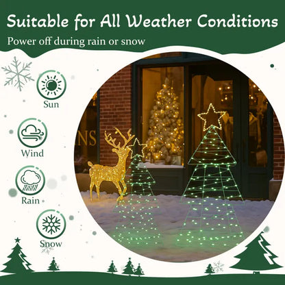 Set Of 2 Lighted Metal Christmas Tree Yard Decorations, Pre-lit Holiday Decor With 150 Green And Warm White LED Lights - view 7