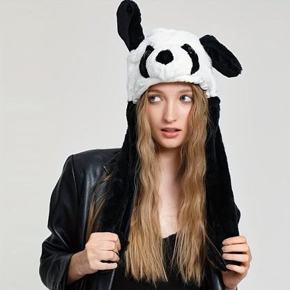 Cute Animal Moving Ear Hat Cute Panda Dog Frog Puppy Plush Hats Halloween Cosplay Party Earflap Hat For Women - view 2