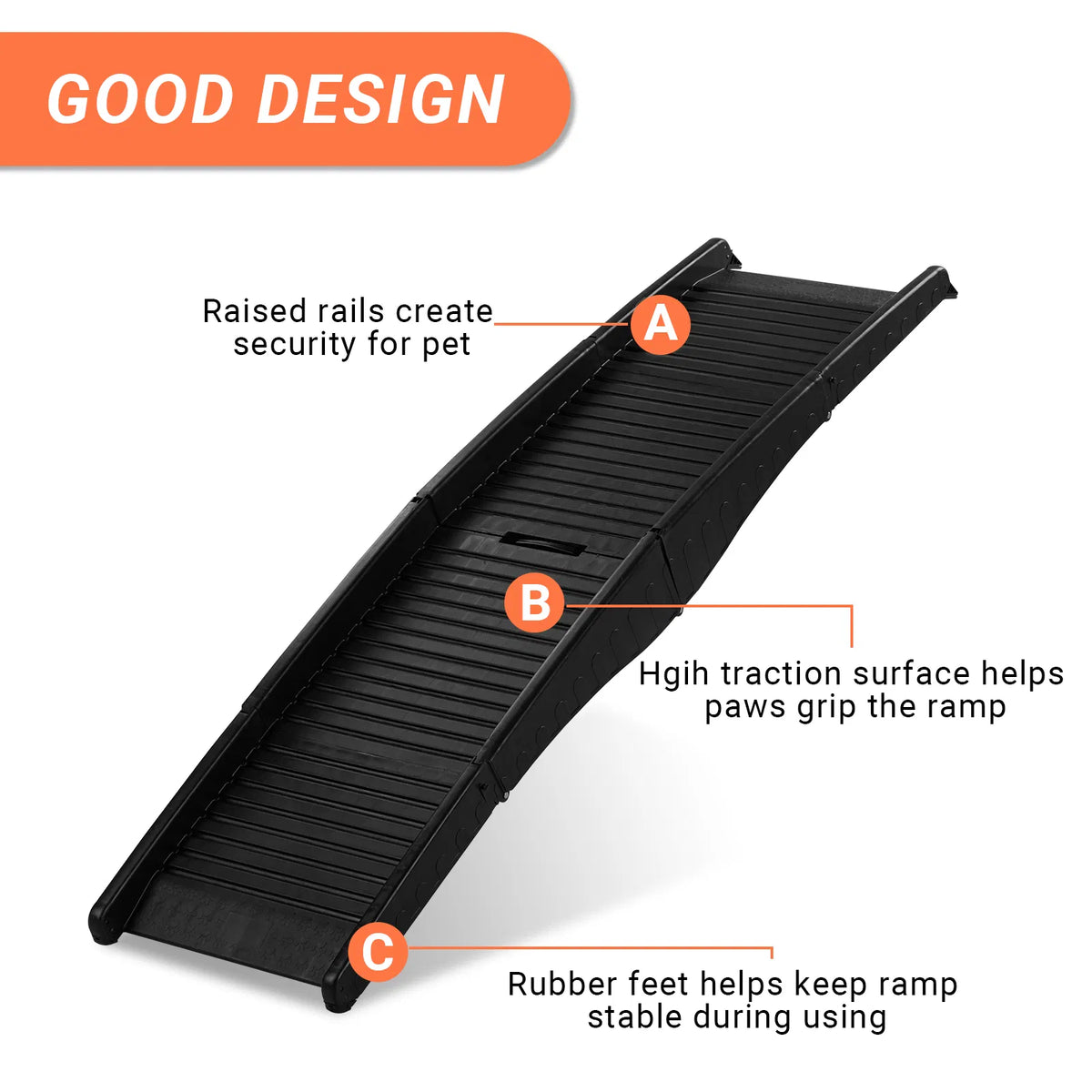 60 inch Nonslip Folding Dog Ramp, Tri-Fold Portable Lightweight Pet Ramp for Cars, Trucks and SUVs - view 3
