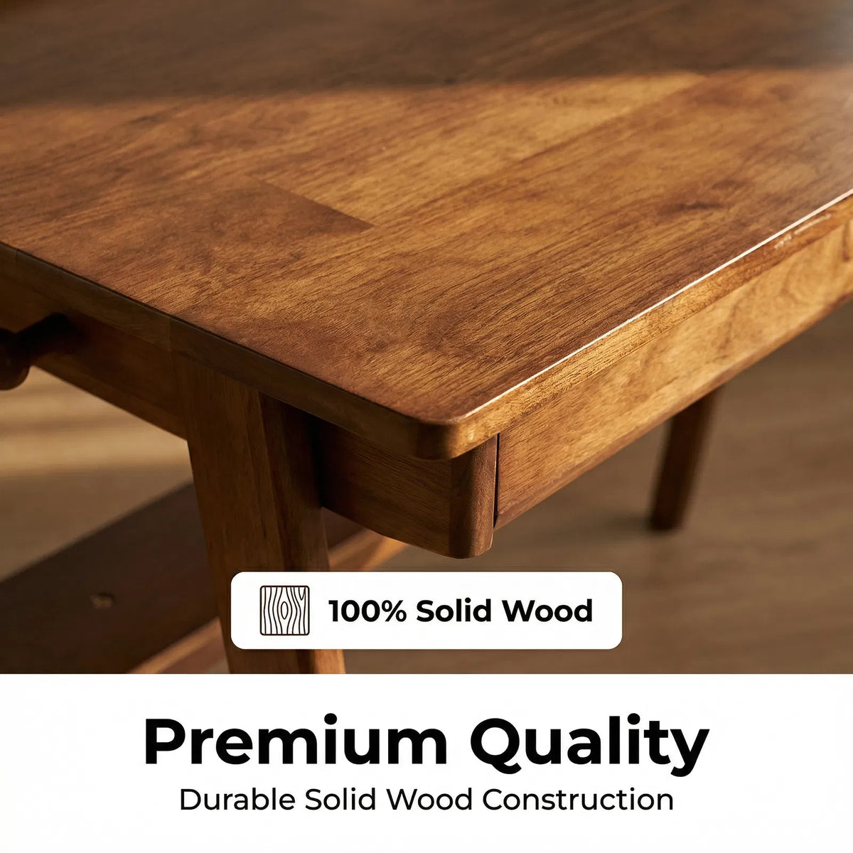 Solid Wood Writing Desk, Home Office Desk for Small Spaces, Mid Century Modern Desks with 2 Drawers & Storage Shelf - view 2