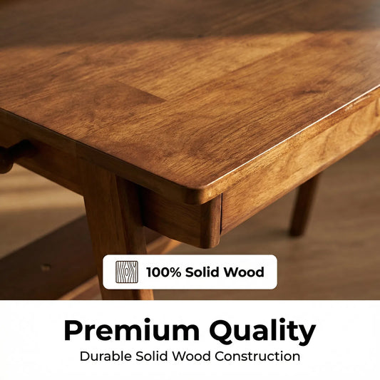 Solid Wood Writing Desk, Home Office Desk for Small Spaces, Mid Century Modern Desks with 2 Drawers & Storage Shelf - view 2