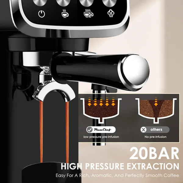 20 BAR Slim Vertical Espresso Machine With Milk Frother, Built-in Cup Warmer, 43 OZ Detachable Tank, For Rich Espresso - view 4