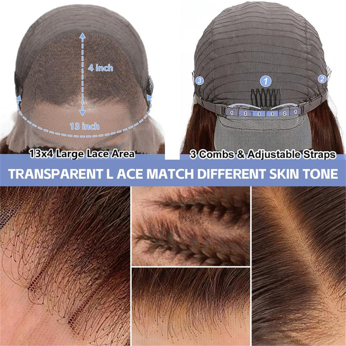 13x4 Lace Frontal Human Hair Wig Brown Body Wave Density - view 5