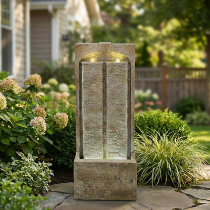 39 Inch Outdoor Water Fountain With Pump, Modern Cascading Freestanding Wall Fountain - view 2