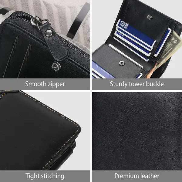 Men Leather Wallet ID Card Holder Purse Trifold Clutch Money Zipper With ID Window 14 Credit Card 1 ID Card - view 3