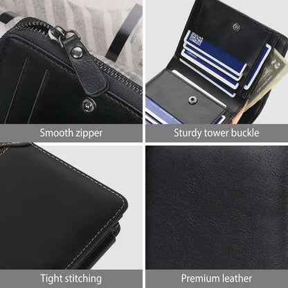 Men Leather Wallet ID Card Holder Purse Trifold Clutch Money Zipper With ID Window 14 Credit Card 1 ID Card - view 3