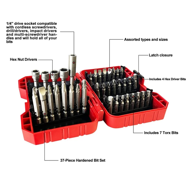 37 Piece Impact Screwdriver Bit Set Nut Driver Torx Phillips Tool Magnetic Drill - view 2