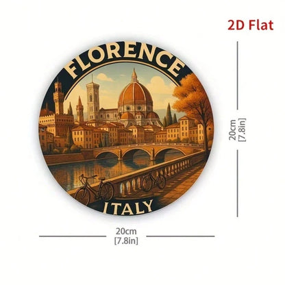 2D Flat Metal Wall Art Florence Italy Cityscape, Vibrant Duomo Cathedral Ponte Vecchio Aluminum Sign - view 3