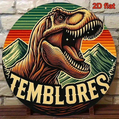 2D Retro Metal Tin Sign, Colorful T-Rex Dinosaur Round Aluminum Sign, Vintage Home Decor For Living Room - view 4