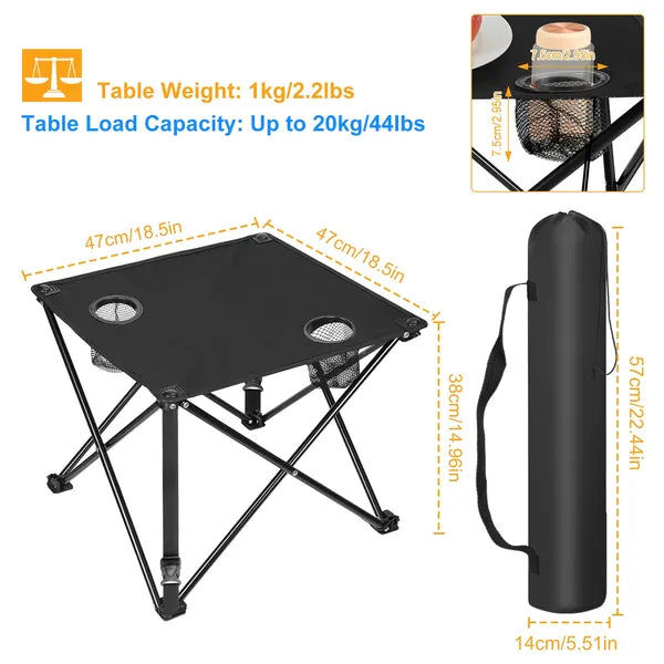 1Pc-2Pcs Options - Foldable Camping Table Portable Picnic Table Lightweight Travel Desk With 2 Cup Holders Carrying Bag - view 4