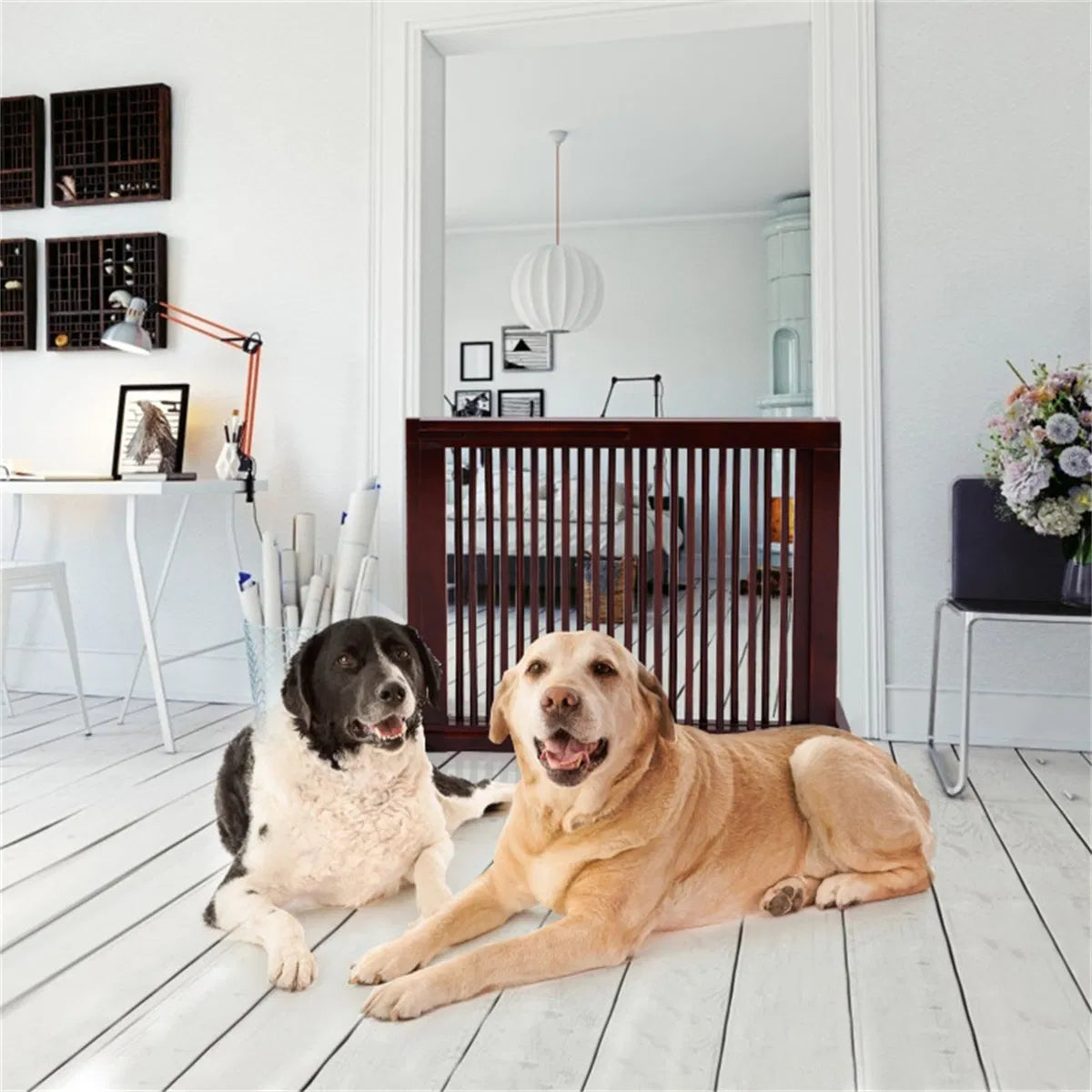 Wooden Pet Gate 3 Panels,Freestanding Length Adjustable - view 9