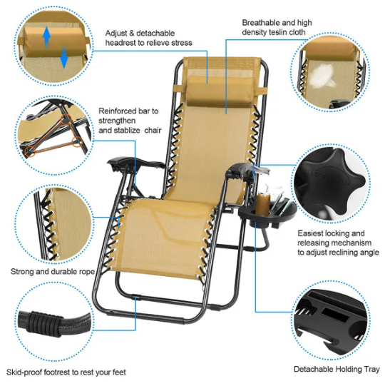 2Packs Zero Gravity Lounge Chair With Dual Side Tray 330lbs Load Foldable Recliner Chair - view 3