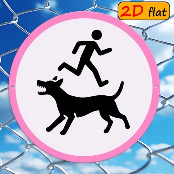 2D Flat Round Aluminum Sign, Round Aluminum Sign, Sign, Snarling Dog & Running Figure Outdoor Plaque - view 2