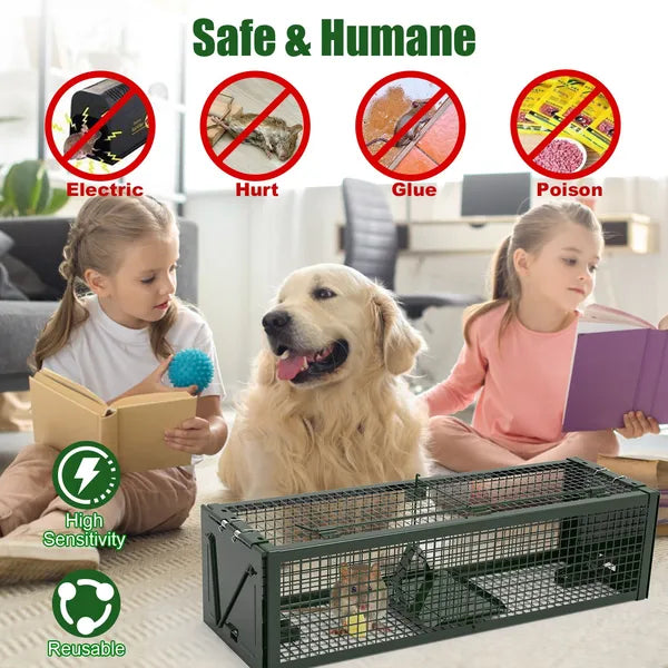 2Pack 15.35x4.72x3.94in 2-Door Humane Live Rat Trap Galvanized Iron Rodent Trap Cage Reusable For Home Garden Farm - view 5