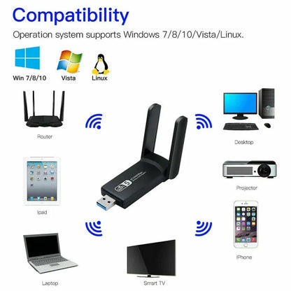 1200Mbps Long Range AC1200 Dual Band 5GHz Wireless USB 3.0 WiFi Adapter Antennas - view 4