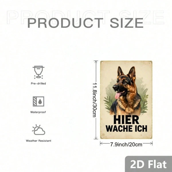 Vintage German Shepherd Metal Sign HIER WACHE ICH Retro Dog Wall Art Classic Animal Illustration 2D Flat Home Decor 1pc