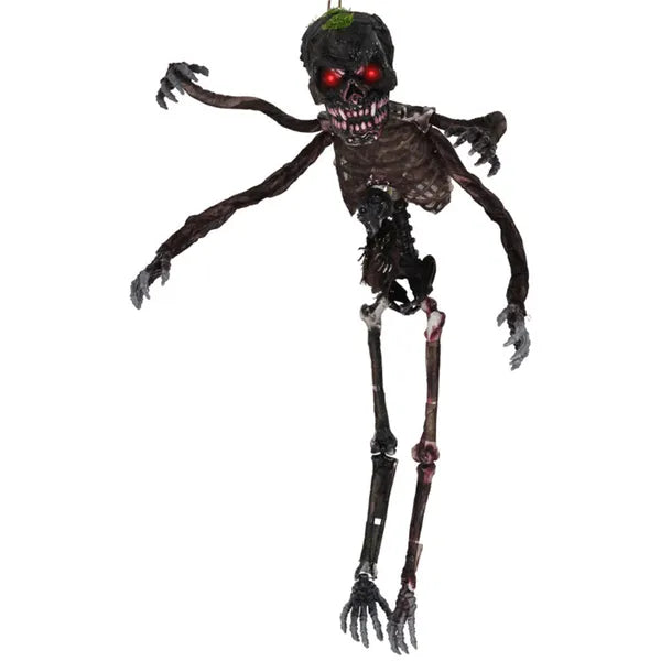 6ft Sound-Activated Halloween Skeleton - Flashing Red Eyes, Spooky Sounds, 4 Poseable Arms + Extra Skull, Hanging Rope