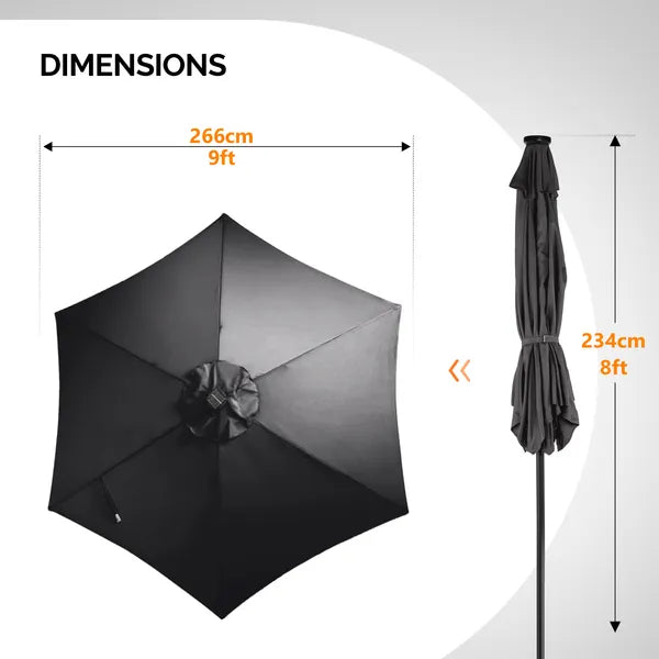9ft Solar LED Patio Umbrella With Push Button Tilt & Crank, 6 Ribs Waterproof Polyester Outdoor Market Table Umbrella - view 6