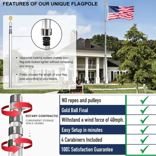 Aluminum Flagpole With US Flag And Ball - view 8