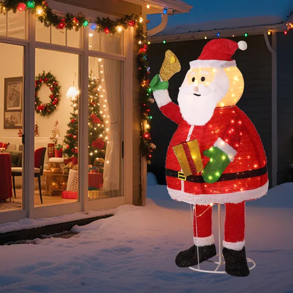6FT Lighted Santa Claus Holding Bell Christmas Yard Decorations, Pre-lit Pull Up Santa With 200 Warm White LEDs - view 5