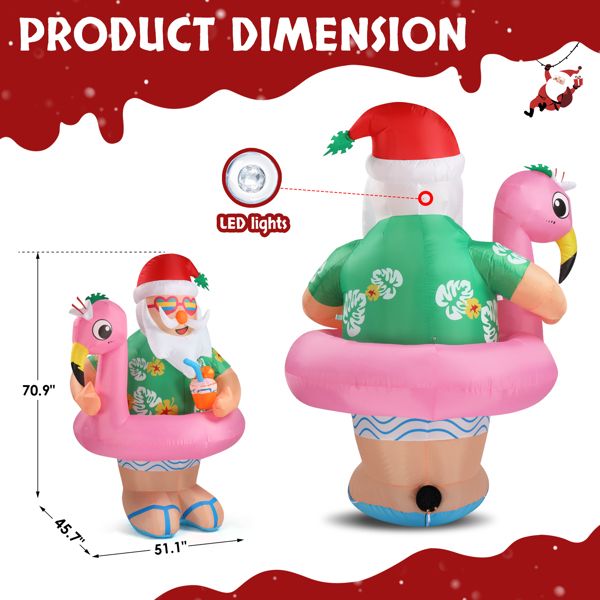 5.9 FT Lighted Christmas Inflatable Decoration, Inflatable Hawaii Santa Claus Outdoor Decoration - view 9