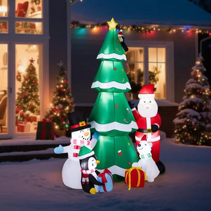 7.5FT Lighted Christmas Inflatable Decoration, Inflatable Christmas Tree With Santa And Snowman - view 5